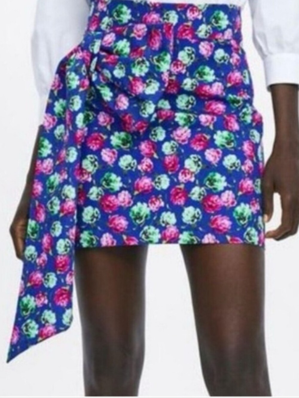 Zara Blue Pink Green Floral Bow On Side Mini Skirt Pink Size Small